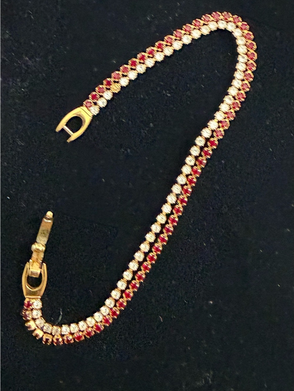 Gold-Tone Ruby and Clear Crystal Tennis Bracelet